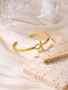 1 Peça Bracelete de Pulso Vintage Ankh Cross para Mulheres e Homens, Banhado a Ouro 18K em Aço Inoxidável, Bracelete Cruzado, Joia de Religião Egípcia