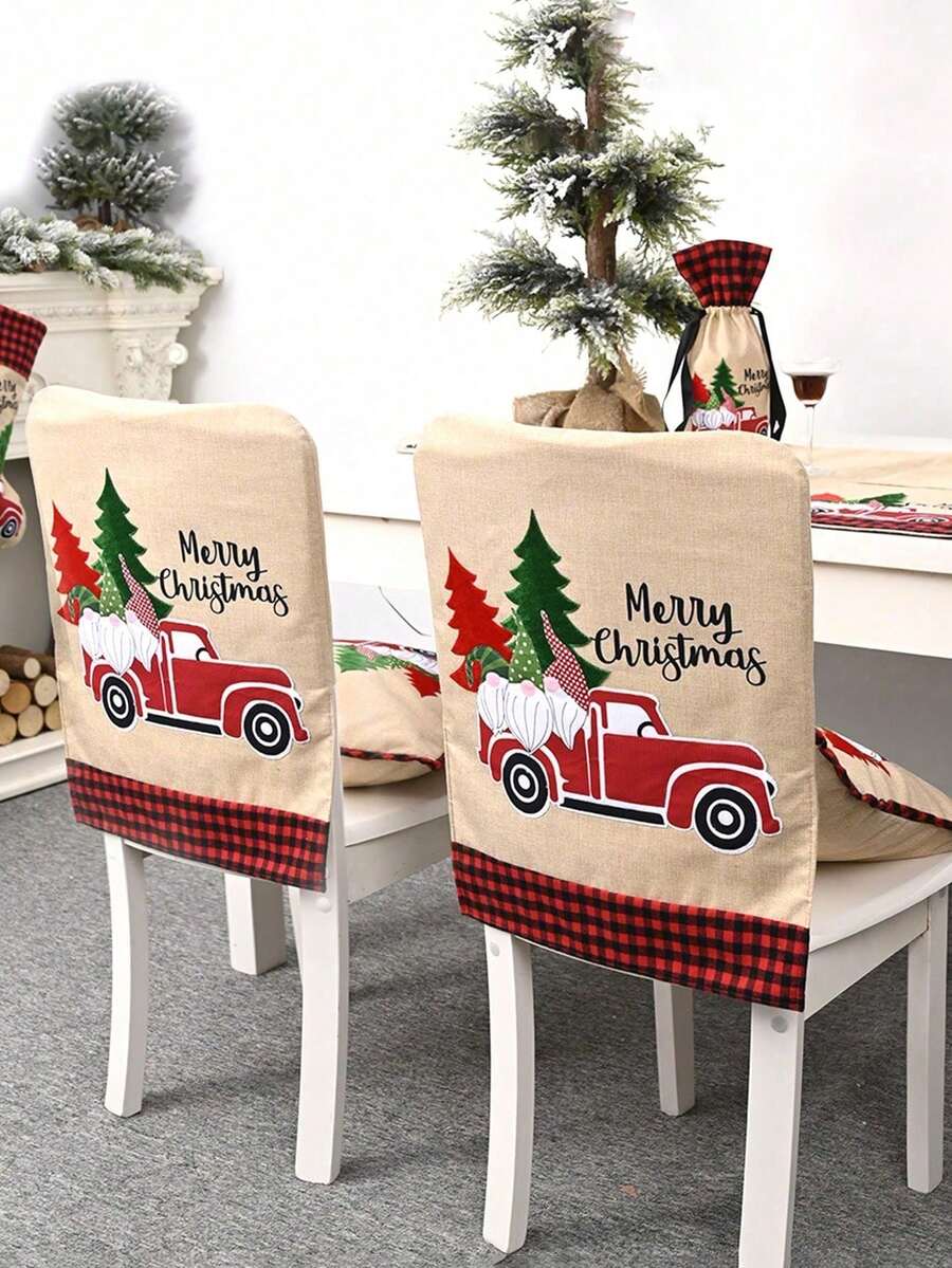 1 pièce Housse de chaise imprimée sapin de Noël, Protecteur de de siège de voiture/maison, Décoration de Noël