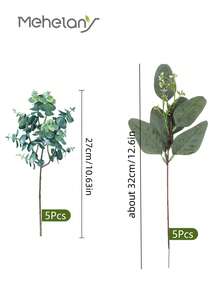 MEHELANY 50 片混合绿桉树叶茎，假植物房间装饰，散装人造桉树叶，喷雾仿椭圆形桉树叶，带白色种子茎，适合春夏季节，DIY 花环，婚礼花束装饰，婚礼布置，伴娘手花装饰，绿叶装饰