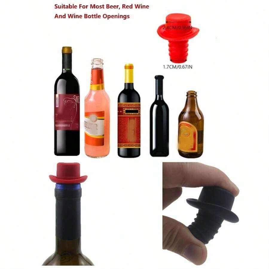 Silicone Cowboy Hat Shaped Wine Stoppers - 2 PCS Cute Wine Accessories, Black And Red