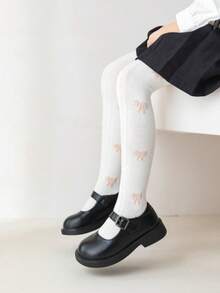 1 pieza Medias para niñas, dulce blanco con múltiples lazos, mallas transpirables y ligeras, cómodas y de moda para uso casual, deportivo, a juego con vestidos de princesa, adecuadas para uso diario, vacaciones, vuelta al colegio, viajes