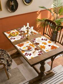 4pcs Pumpkin Pattern Placemats, 30x45cm Linen Printed Table Mats, Living Room Dining Table Decor, Kitchen Dining Table Heat Insulation Pad, Restaurant Table Mat, Halloween Decor - Multicolor - View 3
