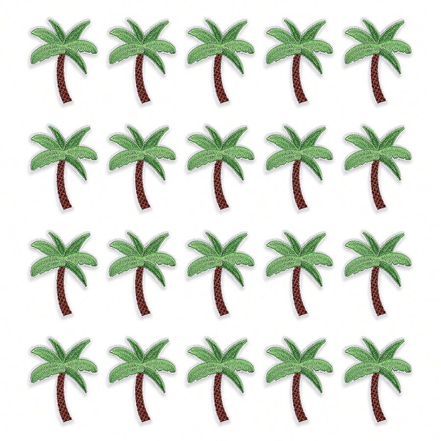 5/10pcs Palm Tree Iron On Patches, Green Coconut Tree Embroidered Applique, Plants Iron On Sew On Decorative Emblem, Embroidery Patches For Clothes Jeans Jacket Hats Bags DIY Sewing Craft Decoration