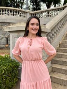 RIVERA. ELEGANT PLAIN MIDI DRESS WOMEN'S DRESS - Baby Pink - View 6