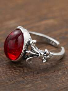 1pc Retro Gothic Imitation Red Pomegranate Gemstone Opening Women's Ring Fashion Accessories - Red - View 9