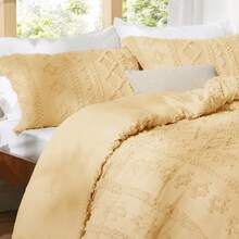 Bedsure Summer Vacation Bedding Set (Holiday Essentials), Tufted Boho Comforter Set, GentleSoft™ 3 Pieces Farmhouse Shabby Chic Embroidery Bedding, High-Quality Polyester Microfiber Summer Bedding Set, Cal King/King/Queen/Full/Twin/Twin XL Cooling Comforter Set, Soft Bedding Set Gift For Graduation/Vacation/Birthday Decoration/Back To School, For Room Decor, Home Decor, Bedroom Decor, Dorm Decor, Father's Day Gift - 黑斑羚黃 - 查看 6