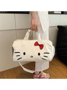 Sanrio 1 قطعة - حقيبة يد سعة كبيرة مزينة بشخصية هالو كيتي الكرتونية الكاواييي، حقيبة كتف لتخزين الألعاب، حقيبة تسوق للسفر كهدية (بعض الأجزاء قد تكون عشوائية)، حقيبة هالو كيتي الكرتونية الجميلة الكبيرة، حقيبة كتف، حقيبة عبر الجسم، جلد اصطناعي أسود، طراز قطة جميلة، حقيبة لياقة بدنية محمولة، حقيبة سفر عبر الجسم