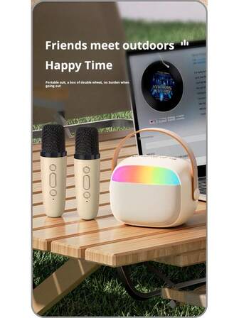 Reletech Portable Karaoke Speaker With Colorful Lights, Wireless Microphone, One-Touch Operation, Hands-Free Design, Outdoor Party Singing Must-Have