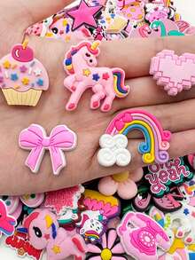 10-20-30-50-100 PCS Mixed Pink Series, Random DIY Shoe Decor Kit - DIY Shoe Decor Kit - Cute Flowers, Heart Shapes, Bows, Diamonds, Bags, Shoes, Lip Prints, Butterflies, Ice Cream, Cherries, Shells, Musical Notes Shoe Accessories. Whether Used To Embellish Shoes, Bags, Bracelets Or As Party Gifts, Festival Decorations Or Birthday Presents, It Can Showcase Your Personal Charm.