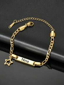 1 件个性化女孩和男孩名字手链，定制不锈钢条形 ID 手链，为女孩和男孩定制的精致礼物，迎婴派对，亲子活动，家庭爱幼儿时尚多功能，装饰性，字母，时尚，现代，多彩，可爱，迷人，休闲，定制，个性化，独特，定制，送给她的理想礼物