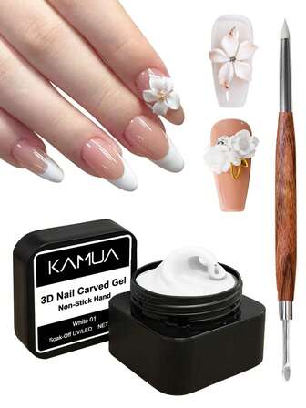 KAMUA 3D美甲凝胶套装，30克白色雕刻凝胶，雕塑凝胶，不粘腻，适用于指甲的固体UV/LED可卸凝胶，用于美甲设计、花朵雕刻、造型设计、延长凝胶套装