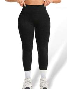Plus Size Women Seamless High-Waisted Yoga Pants, Oversized Yoga Pants Are Very Fat, Can Be Worn With A High Waist And Nude. They Are 9/10 Plus Size Leggings, Yoga Pants And Leggings Yoga Pants Plus Size Plus Size Gym Clothes Tie-Dye - 黑色 - 查看 5