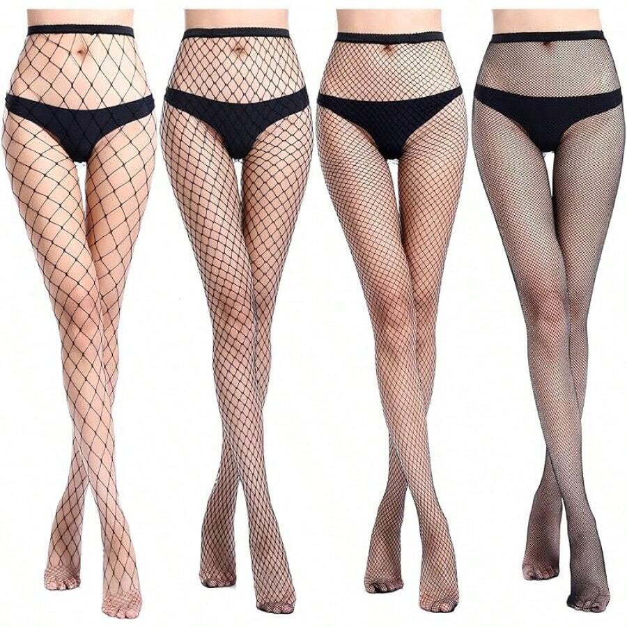 Floral Fishnet Tights For Women - High Waist Patterned Stockings, Gothic Halloween Party - 3pcs Fishnet Stocking - View 1