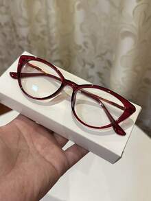 1pc Women's Casual Retro Cat Eye Red Small Frame Plain Glasses, Suitable For Daily Wear And Street Photography - 1pc Tea - View 3