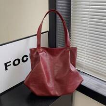 大容量手提包，复古风格仿皮手提包，带前袋，适合工作和旅行 - 酒紅色 - 查看 12