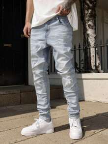 1 件弹力修身休闲工装裤，透气纯色厚款男士休闲牛仔裤，适合城市散步、与家人一起进行户外活动，四季皆宜