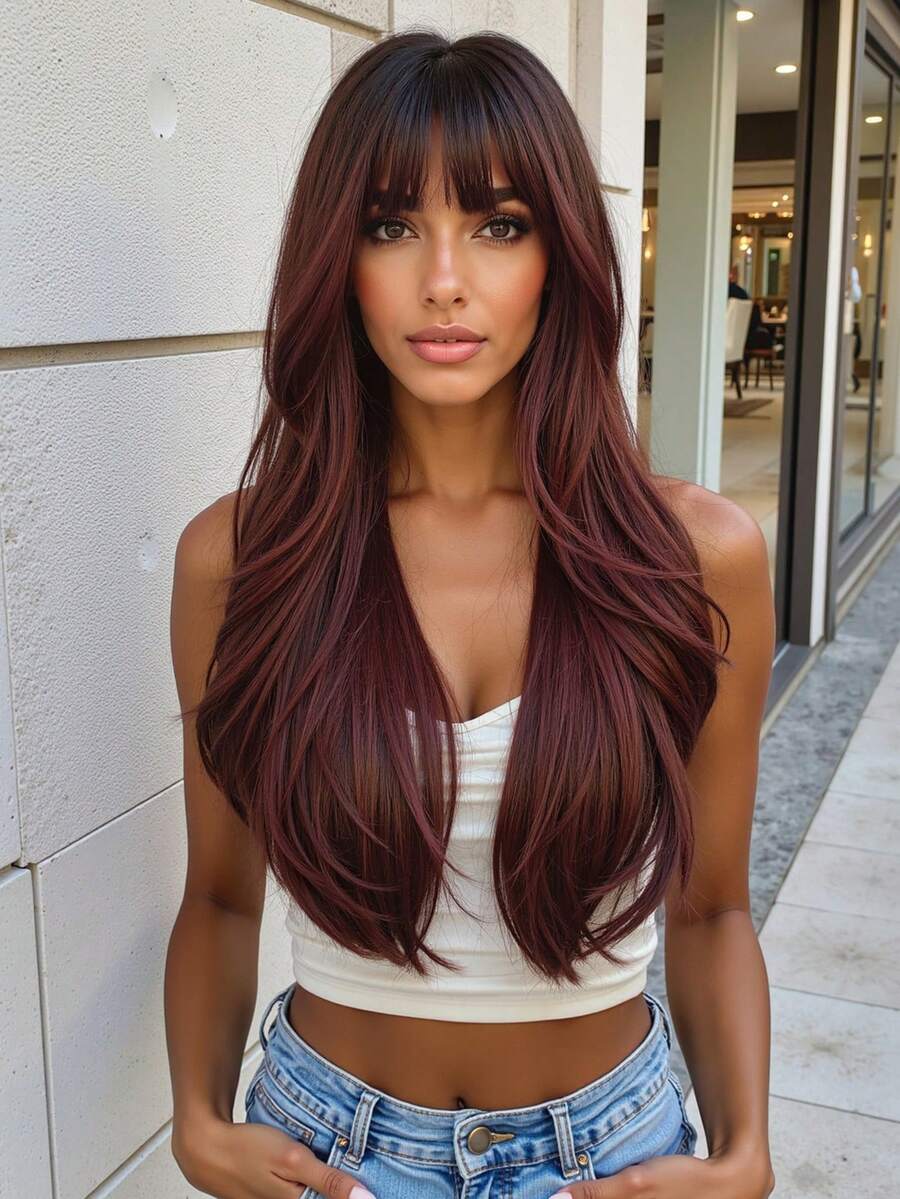 Red Brown Ginger Wig For Women Long Straight Synthetic Hair For Women, Heat Resistant Wigs