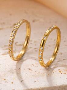 2pcs Exquisite Stainless Steel Rings With 1 Diamond And 16 Diamonds, Luxury Titanium Steel Jewelry Suitable For Teenagers And Best Friends, Daily Wear