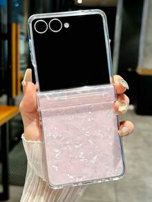 粉色闪光梦幻贝壳图案手机壳，兼容三星 Galaxy ZFlip 5、Z Flip 6、Z Flip 4、Z Flip 3 5G，奢华防震保护套 - 粉色 - 查看 4