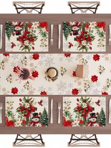 4 piezas Manteles individuales con diseño de cruz de Jesús, muñeco de nieve y flor de Pascua, estilo moderno de lino para decoración navideña, perfectos para la decoración de mesa de cocina y comedor de estilo granja en vacaciones de invierno