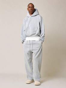Sudadera con capucha esencial de peso pesado, oversize, de uso callejero, de invierno, con cordón, bolsillo tipo canguro, ropa de entrenamiento informal, de fitness - Gris - Ver 5