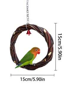 1 pieza Corona tejida con rama de manzano, Aro colgante de loro, Columpio de pájaro, Percha de pájaro, Juguete para roer en forma de círculo de ratán, Suministros educativos para pájaros, Accesorios para jaula de pájaros
