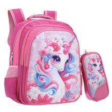 Multineos Comercial Bolsa Escolar Com Estojo Meninos/Meninas ultra Leve À Prova D'água Infantil 1-3-6 - Pink - Visão 2