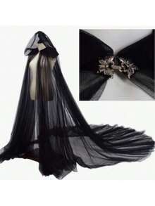 2 piezas/1 pieza Capa larga de malla gótica oscura con capucha de estilo europeo y americano de doble capa para celebración de Halloween, disfraz unisex de bruja; Combo de accesorios para fiesta de vacaciones. Capa larga de malla gótica oscura con capucha de doble capa, unisex. Nuevo conjunto de chal de unicolor retro con cordón y máscara de media cara, capa de novia vampiro