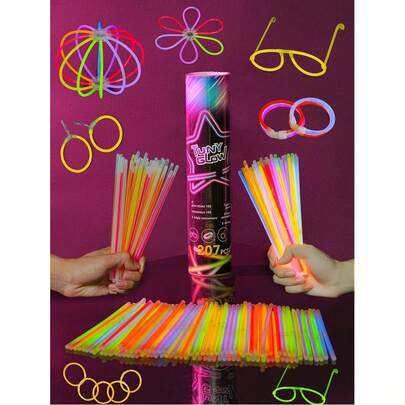 100 piezas Palos de fiesta con purpurina multicolor, ceremonias de fiesta, palos súper de alta calidad, palos de boda coloridos, duran de 8 a 12 horas seguidas, adecuados para recepciones, conciertos, bares, discotecas, fiestas con luces (50 conectores y 50 palos luminosos cuentan en total 100 piezas)