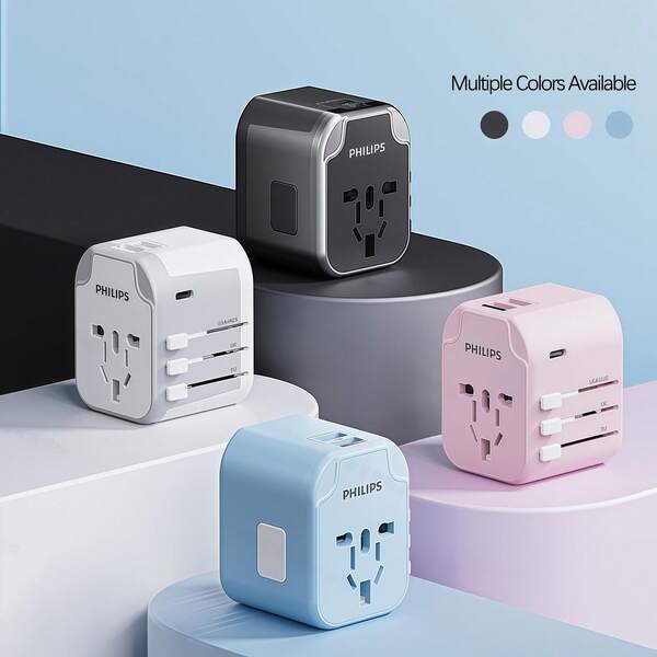 PHILIPS Portable Global Travel Adapter (Model: SPS1001A/93) - UK/Japan/EU Plug Converter, Compatible With Over 200 Countries, Upgraded USB-C Fast Charging, High Power, 2-In-1 Design For Laptops And Smartphones
