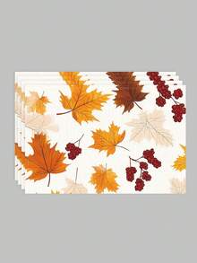 4pcs Pumpkin Pattern Placemats, 30x45cm Linen Printed Table Mats, Living Room Dining Table Decor, Kitchen Dining Table Heat Insulation Pad, Restaurant Table Mat, Halloween Decor - Multicolor - View 4