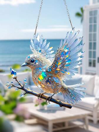 1 pieza - Colgante de ventana de pájaro bonito en 2D, adorno de arte de pájaro para cocina, sala de estar, oficina, decoración de ventanas, colgante de otoño, regalo para amantes de los animales, letrero para el hogar, jardines interiores, patio