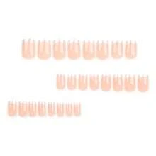 Silver French Tip Press On Nails Short Square Fake Nails Nude False Nails Full Cover Stick On Nails Glossy Acrylic Nails Press Ons, Gel Glue On Nails Reusable Artificial Nails For Women Manicure 24Pcs - 裸銀色 - 查看 4