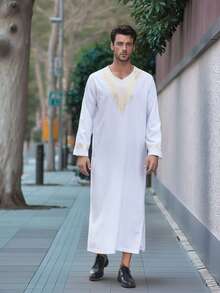 Islam Kaftan Muslim Men Clothing Moroccan Caftan Hand Printing Loose And Breathable Djellaba