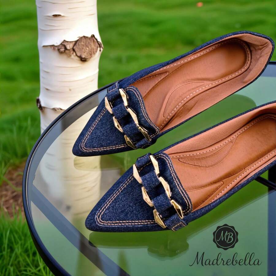 Women's Pointed Toe Talita Jeans Elegant Business Office Buckle Flats - Jeans - 查看 1