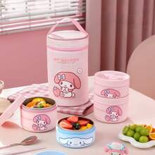 Sanrio 3-Layer Stainless Steel Thermal Bento Lunch Box, 600ml/400ml Capacity, Microwave , Leak-Proof, Long-Lasting Insulation, Suitable For Office Workers And Students