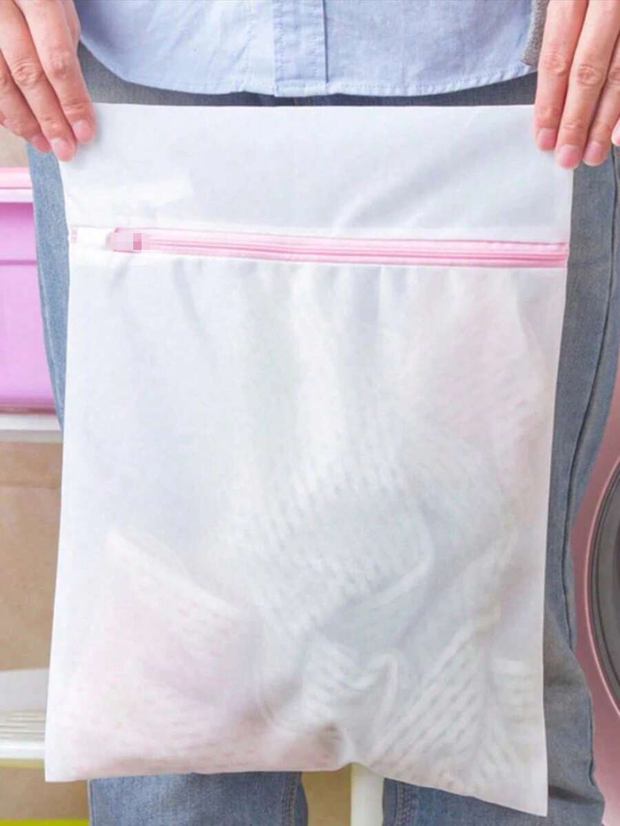 1pc Thickened Mesh Laundry Bags - Fine Mesh Laundry Bag With With Pink Zipper Closure - Extra Large, Large, Medium Sizes For Delicates, Underwear, Coat Socks And Other Laundry Items
