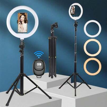 AXNEN 10-Inch Ring Light Stand, 52.3-Inch Tall Phone Holder, Adjustable Brightness LED Ring Light Tripod, Suitable For Photography, Selfie Videos, Recording, Meetings, Etc.