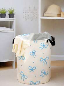 1pc Foldable Round Storage Basket With Handles, Large Capacity, Butterfly Print Design, Multi-Purpose For Bathroom, Bedroom, Laundry, Toys, Clothing Storage