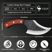 Cuchillo Vikingo Mini 5 Pulgada,Cuchillo Carnicero Forjado A Mano Con Vaina,Cuchillos Chef De Cocina,Acero De Alto Carbono,Aplicar Para El Hogar,Camping,Barbacoa,Restaurante,Cortar Carne,Escamar - Rojo - Ver 4