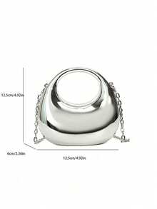 亚克力新月形盒形手提包，迷你掌包，时尚百搭链条单肩斜挎包，适合装口红、耳机等物品 - 銀色 - 查看 9