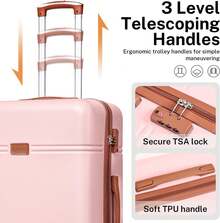 YSTYLE LONG VACATION 5-Piece Travel Luggage Set With ABS+PC Hard Shell Carry-On Suitcase, Spinner Wheels And YKK Zipper With TSA Lock - Pink - View 4