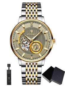 POEDAGAR 1pc Business Men's Stainless Steel Automatic Skeleton Tourbillon Mechanical Wrist Watches, Casual Man Wristwatch With Waterproof Luminous Function, Fashionl Male Watch Suitable For Daily Occasion, Gifts For Men - Grey - View 13