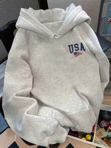 Winter Clothes For WomenINAWLY Women's Casual Letter & American Flag Print Long Sleeve Hoodie Sweatshirt, Autumn/WinterLoose And Comfortablehoodie Christmas Sweatshirt - 淺灰色 2 - 查看 2