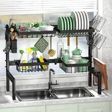 TAIMASI Adjustable Over-The-Sink Dish Drying Rack - Multifunctional Kitchen Organizer With Utensil Holder, Cutting Board Storage & Drain Basket | Space-Saving Counter Solution For: • Labor Day Kitchen Upgrades • Thanksgiving Hosting Prep • Christmas Gift For Home Chefs • New Year's Efficiency Goals - màu đen - Xem 9