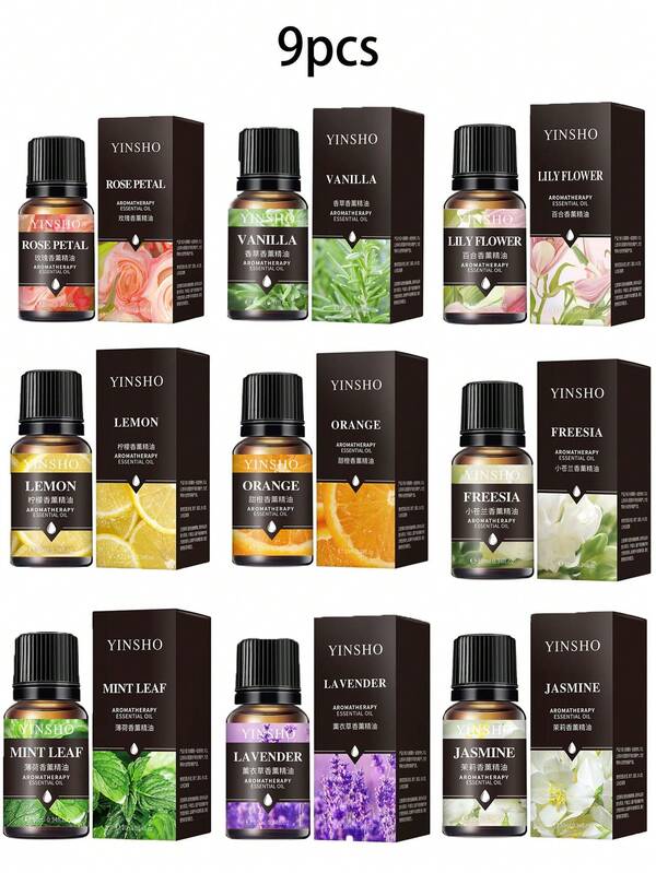 Conjunto de 9 óleos essenciais de aromaterapia, 8/4/2/1, 10 ml de óleos essenciais de rosa, baunilha, lavanda e outros, adequado para quarto, sala de estar, banheiro, hotel e outros espaços internos, óleos de fragrância à base de plantas de longa duração, óleos solúveis em água para difusores, ótimo presente para amigos, família, mulheres, mães, namoradas/namorados, feriados, Dia dos Namorados, Natal, itens essenciais de viagem