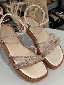 Femina Flat Casual Sandal Lightweight And Comfortable With Rhinestone Shine - 銅 - 查看 3