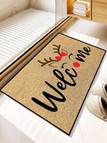 1 pieza Felpudo de bienvenida con diseño minimalista de ciervo sonriente navideño, estilo festivo para interiores y exteriores, antideslizante, lavable a máquina de fibra de poliéster, para cocina, comedor, pasillo, baño, dormitorio, exterior, entrada, decoración del hogar, decoración de habitación, todo el año - Amarillo - Ver 2