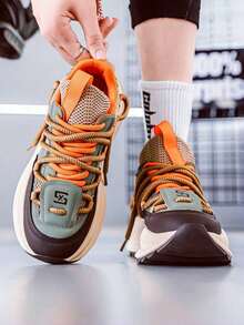 2025 New Thick Sole Elevated Chunky Sneakers For Men, Outdoor Sports Shoes, Fashion Casual Non-Slip Durable Lace-Up Comfortable Lightweight Versatile Sneakers (Slight Color Difference) - Green - View 6