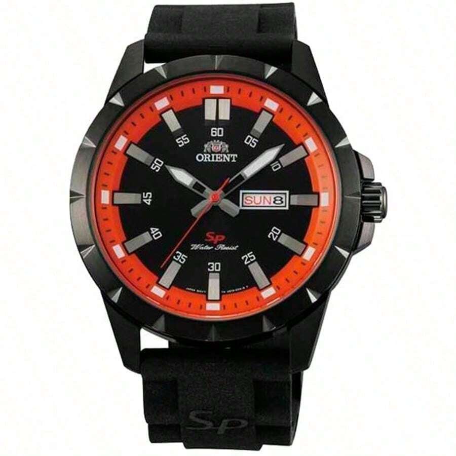 Orient 东方 FUG1X009B0 男士运动手表 - 包含 1 块石英表，搭配黑色橡胶表带、夜光显示、星期日历、防水功能，适合户外运动爱好者 - 黑色 - 查看 1